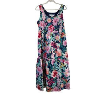 Tommy Bahama Perfectly Paradise Midi Dress Sundress Womens M Blue Floral Tiered